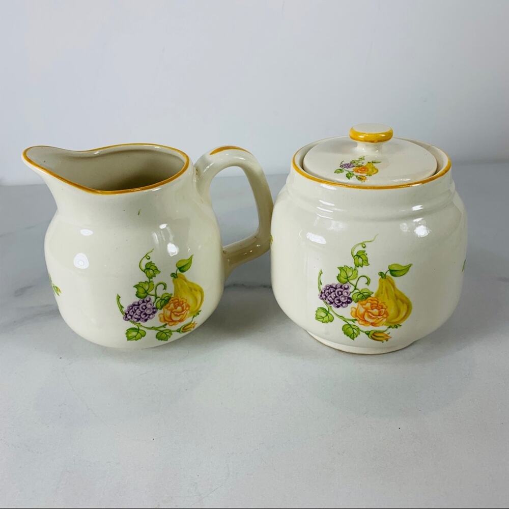 Yellow Fruit Sugar Creamer Set Pears Grapes